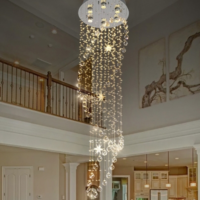 Stainless-Steel Spiral Flush Light Contemporary 6 Bulbs Crystal Ball Ceiling Light Fixture