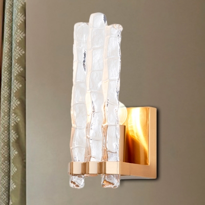 Textured Glass Shade Flush Wall Sconce Loft 1 Light Wall Mounted Lighting in Gold