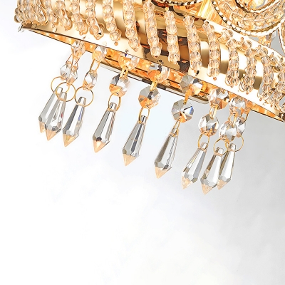 Vintage Half-Cylinder Wall Sconce Light 2 Lights Corridor Wall Lighting Fixture with Crystal Beaded Strand in Gold