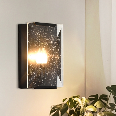 1 Head Wall Sconce Light Minimal Rectangle Clear/Frostwork Crystal Pane Shade Wall Light with Black/Brass Backplate