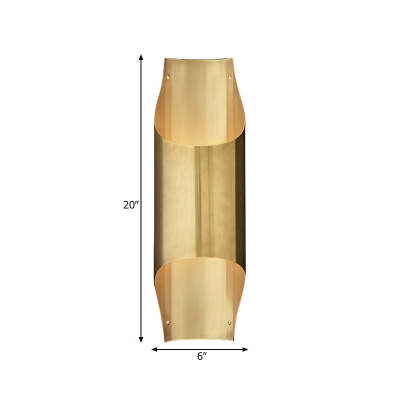 2 Bulbs Beveled Pipe Flush Sconce Light Minimal Golden Metallic Indoor Up and Down Wall Lamp