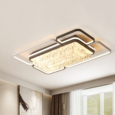 LED Rectangle Flush Light Simple Black and White Crystal Ceiling Mounted Fixture for Living Room in