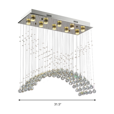 Bend Flush Mount Contemporary Crystal 10 Bulbs Nickel Ceiling Light Fixture for Bedroom