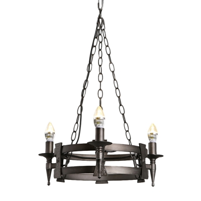 Black 3 Lights Ceiling Lamp Country Style Metal Candle Chandelier Lighting for Dining Room