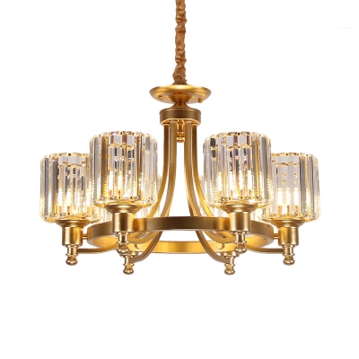 Black/Gold Cylinder Chandelier for Bedroom, Crystal 3/6 Lights Up Lighting Chandelier
