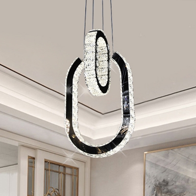 Black Oval Pendant Lighting Fixture Modern LED Crystal Hanging Light Kit for Living Room