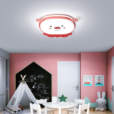 Blue/Pink Piggy Flush Mount Fixture Cartoon Stylish LED Acrylic Ceiling Mounted Light in Warm/White/3 Color Light