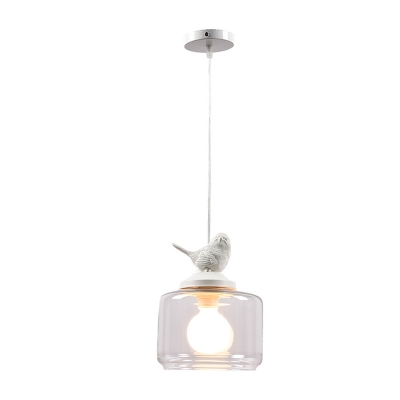 Clear Glass Drum Pendant Light Contemporary 1 Head Hanging Lamp Kit for Dining Room