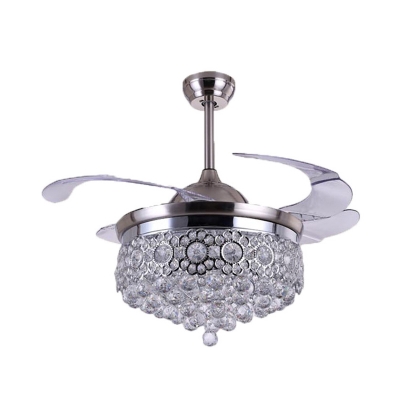 Crystal Ball Cascade Semi Flush Light Fixture Modern LED Silver Ceiling Fan Lamp for Living Room, Wall/Remote Control/Frequency Conversion