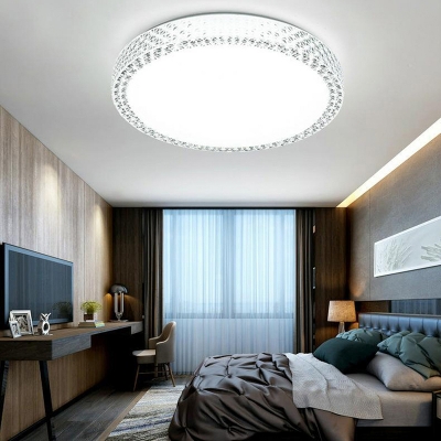 Crystal Disk Ceiling Light Fixture Minimalist White LED Flush Mounted Light for Bedroom