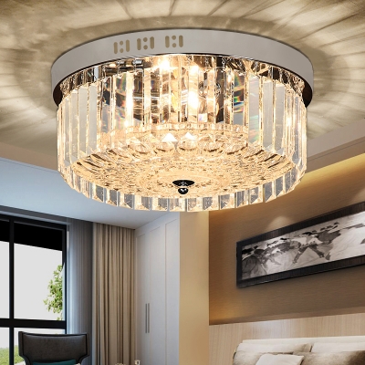 Drum Flush Mount Lamp Modernist Crystal 5 Lights Bedroom Flush-Mount Light Fixture in Chrome Finish