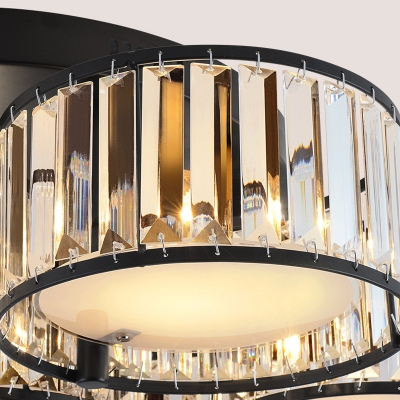 Drum Living Room Flushmount Light Contemporary Crystal 3/5/6 Lights Black Ceiling Lighting