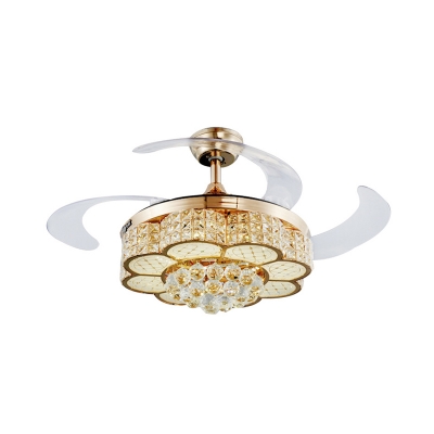 Flower Ceiling Fan Light Modernism Metal LED Gold Semi-Flush Mount with Crystal Ball Accent