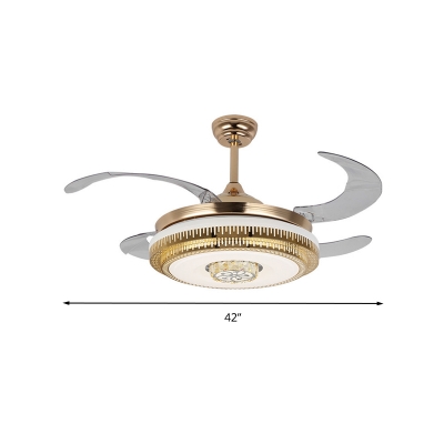 Gold Drum Ceiling Fan Lamp Modernist LED Metal Semi Flush Mount Lighting for Living Room, Wall/Remote Control/Frequency Conversion