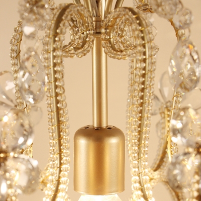 Gourd Cage Chandelier Lighting with Crystal Bead Vintage 1 Light Ceiling Pendant Light in Gold