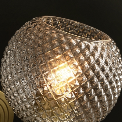 Lattice Glass Wall Mount Lamp with Dome Shade Mid-Century 1 Light Flush Mount Wall Sconce in Brass for Corridor