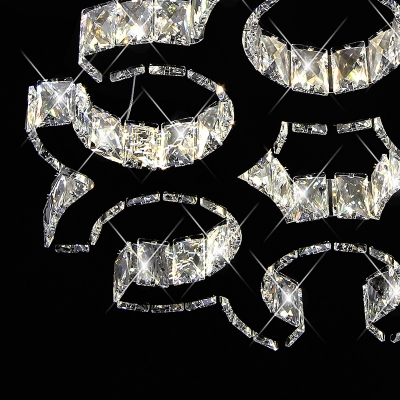 LED Chandelier Pendant Modern C-Shaped Crystal Hanging Ceiling Light in Black for Living Room