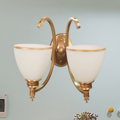 Metallic Gold Wall Light Sconce Bowl 1/2-Bulb Vintage Stylish Wall Lighting with Frosted Glass Shade