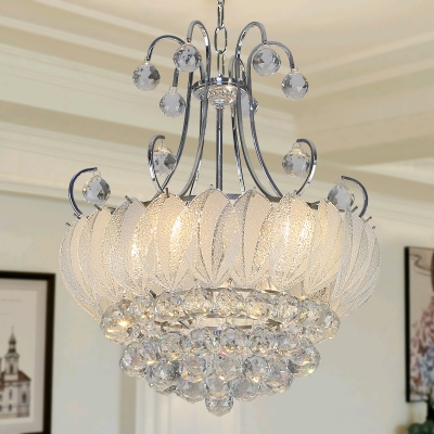 Modern Geometric Ceiling Chandelier Chrome Finish 4 Bulbs Pendant Lighting with Glass and Crystal Decoration