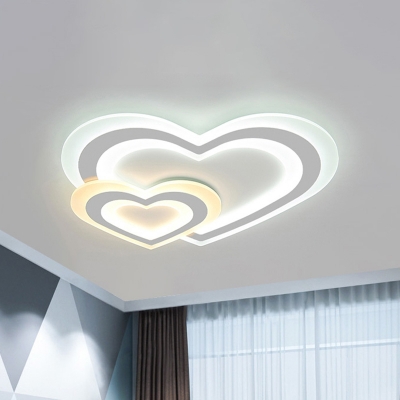 Modern Romantic LED Flush Mount Light Acrylic White Loving Heart Ceiling Lighting