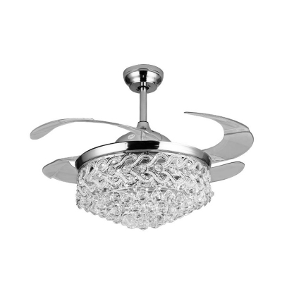 Modern Teardrop Crystal Ceiling Fan Light LED Semi Flush Mount Light Fixture in Gold/Chrome, Wall/Remote Control/Frequency Conversion
