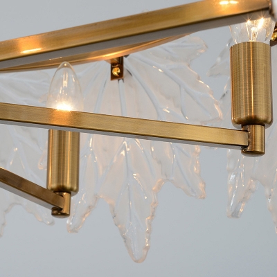 Modernist Rectangle Island Chandelier White Leaf-Shaped Glass 5 Heads LED Dining Room Hanging Light