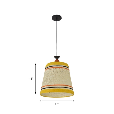 Rattan Cone Pendant Lighting Asian Style 1 Light Hanging Pendant Lamp in Yellow for Dining Room