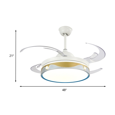 Round Indoor Fan Lighting Contemporary Metallic 8-Blade LED Semi Mount Ceiling Lamp in White