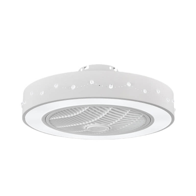 Round/Square Flush Mount Lighting Modern Metal LED White Ceiling Fan Light with Crystal Accent