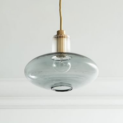Smoke Gray Glass Oval Hanging Ceiling Light Modern 1 Head Brass Pendant Light Fixture