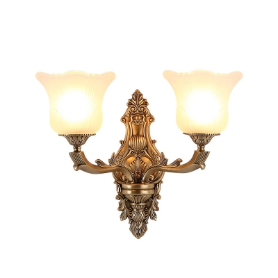 Vintage Style Bell Wall Lamp 1/2-Light Frosted Glass and Metal Wall Mount Lighting in Brass for Living Room