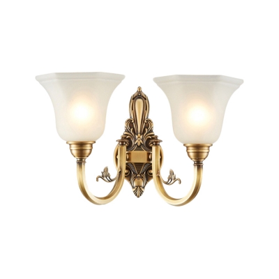 White Glass Bell Wall Lighting Vintage Style 1/2-Light Living Room Wall Sconce Fixture with Brass Curved Arm