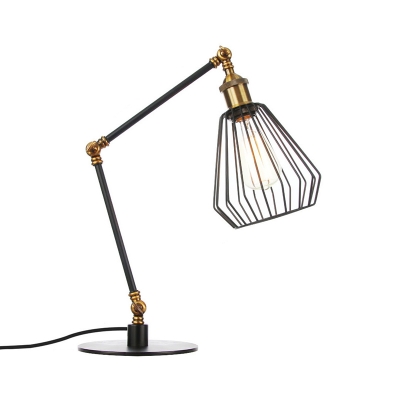 1 Bulb Bedroom Table Lighting Industrial Stylish Black/Brass Finish Table Lamp with Diamond Cage Metal Shade