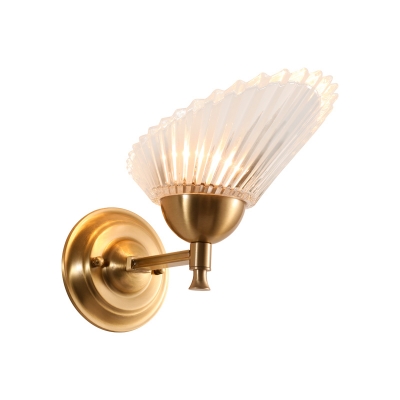 1 Bulb Scalloped Wall Light Sconce with Frosted Glass Shade Modernist Wall Mount Lamp in Brass