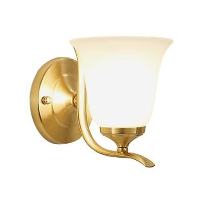 1 Head Bell Shade Wall Sconce Modern Style Frosted Glass Wall Lighting Fixture in Gold for Bedroom