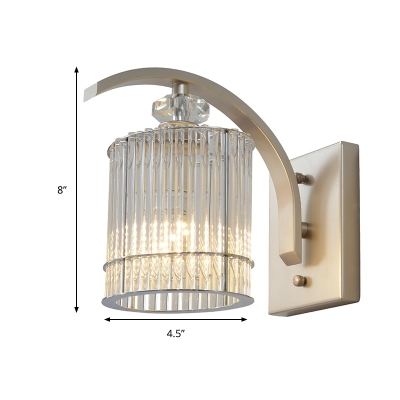1 Head Cylindrical Wall Mounted Lamp with Clear Crystal Shade Modernist Wall Lighting in Gold