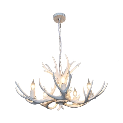 Antler Resin Chandelier Lamp Traditional 5 Lights Dining Room Pendant Lighting in White/Brown and Yellow with/without Shade