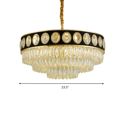 Black-Gold 3 Tiers Hanging Ceiling Light Modern 9/11 Heads Faceted Crystal Chandelier Lamp, 19.5
