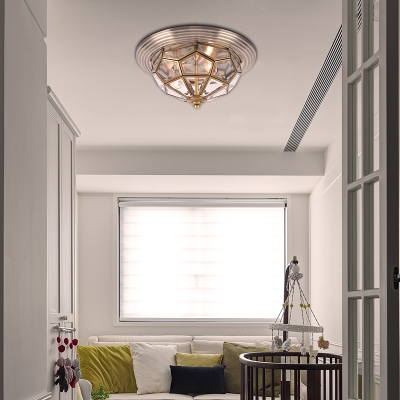 Brass 2/3 Lights Flush Mount Fixture Colonialism Clear Bevel Glass Prismatic Ceiling Mounted Light for Living Room, 14