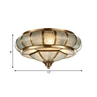 Brass 3/4 Lights Flush Mount Fixture Colonialism Curved Seedy Glass Oval Ceiling Mounted Light for Living Room