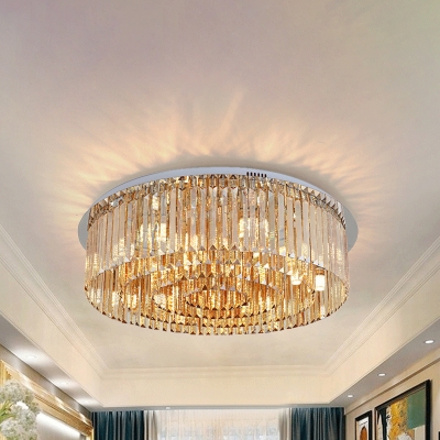 Crystal 4-Tier Round Flush Mount Simplicity 8/12-Light White Flushmount Ceiling Lamp for Living Room