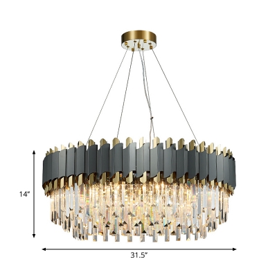 Crystal Layered Oblong Pendant Lighting Contemporary 8/12 Lights Grey Hanging Chandelier