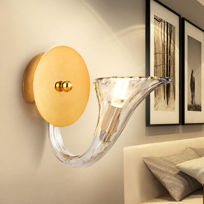 Curved Arm Clear Glass Sconce Light Fixture Contemporary 1 Light Wall Sconce in Gold Finish for Corridor