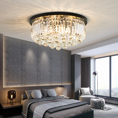 Cylinder Bedroom Flush Mount Crystal 4 Lights Modern Style Flush Ceiling Light in Black