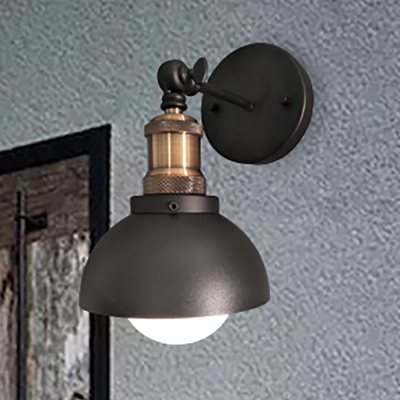 Domed Metallic Wall Mount Lighting Industrial Style 1 Light Adjustable Black Sconce Lamp for Restaurant