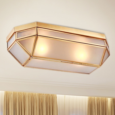 Frosted Glass Brass Ceiling Flush Rectangle 2 Heads Colonialist Flush Mount Lamp for Bedroom