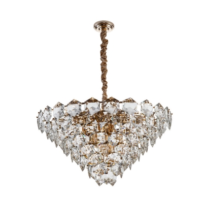 Geometric Crystal Cone Hanging Light Fixture Simple Style 8 Heads Chandelier Light in Gold