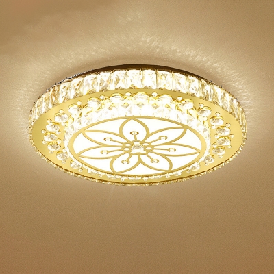 Gold 2-Tier Round Flush Ceiling Light Modern Crystal LED Flushmount Lighting, Third Gear