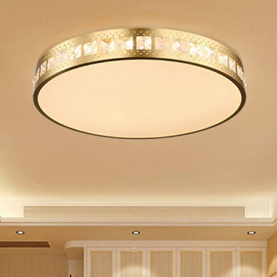Gold Drum Flush Mount Light Simple Style K9 Crystal LED Ceiling Lamp in 3 Color/Remote Control Stepless Dimming Light, 16