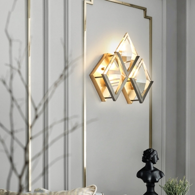 Gold Rhombus Shaped Wall Sconce Modern Style 3 Lights Clear Crystal and Metal Sconce Light Fixture
